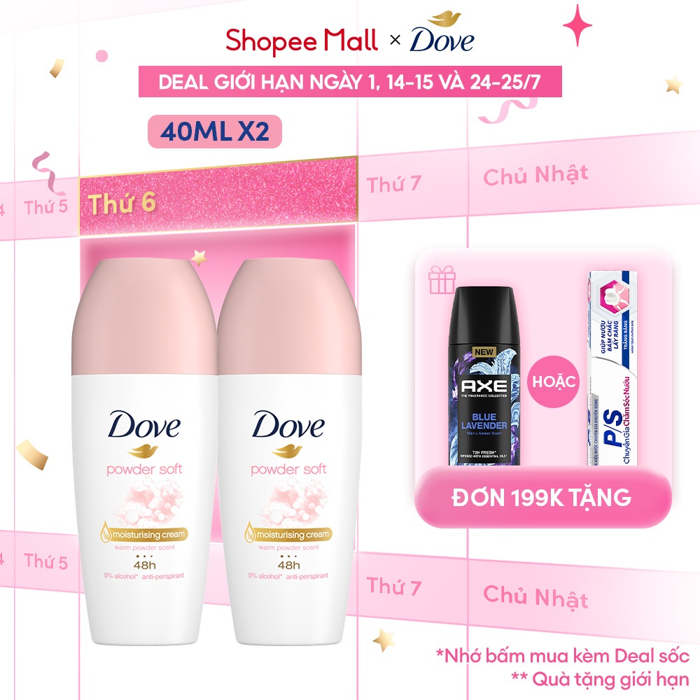 [CHÍNH HÃNG] Lăn khử mùi Dove dưỡng da sáng mịn dành cho nữ 40 ml