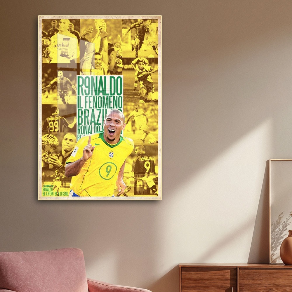 Tranh Ronaldo De Lima - Tranh World Cup  - Laminate Tráng Gương - Kích thước 30x60cm, 40x60cm, 48x72