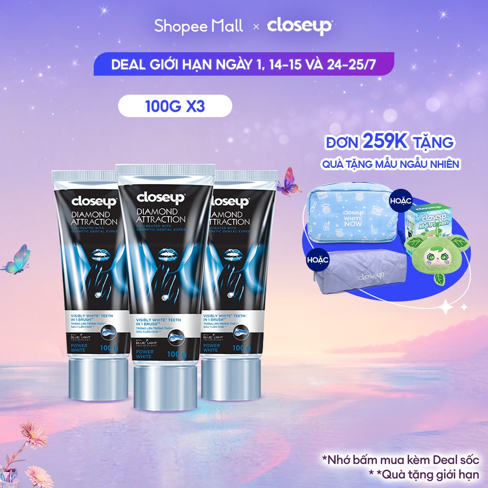 Bộ 3 Kem Đánh Răng Closeup Diamond Attraction - Trắng răng sau 1 lần chải 100g