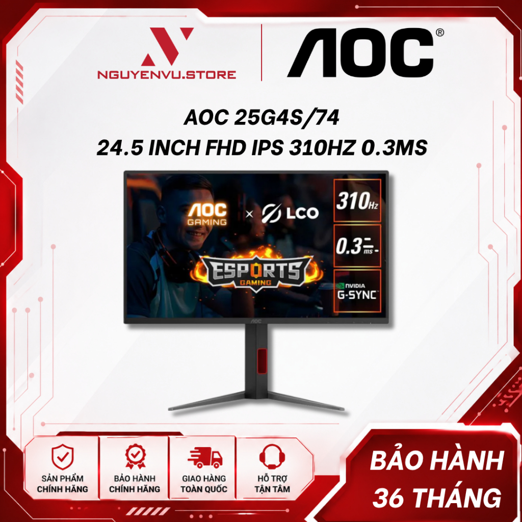 Màn Hình gaming AOC 25G4S/74 24.5 inch  ( FHD/IPS/310Hz/0.3ms ) - Hàng Chính Hãng