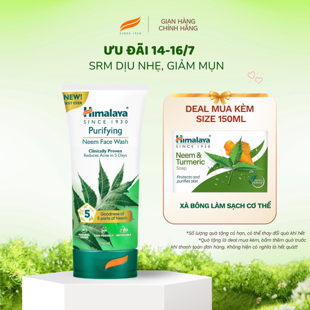 Sữa rửa mặt dịu nhẹ giúp giảm mụn chiết xuất từ lá neem Himalaya Purifying Neem Face Wash 150ml