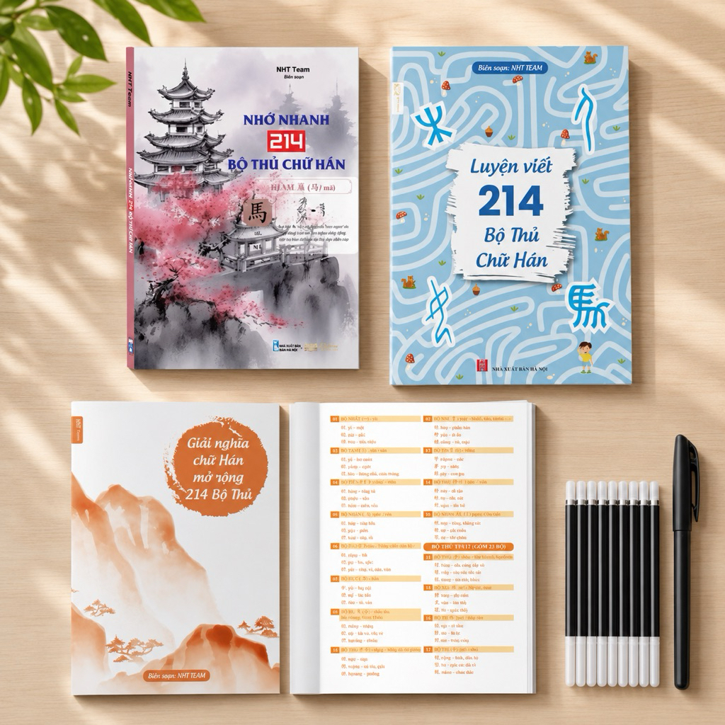 Combo sách:Nhớ nhanh 214 bộ thủ chữ Hán+Luyện viết 214 bộ thủ chữ Hán-NHTBOOKS(có file nghe+tặng bút