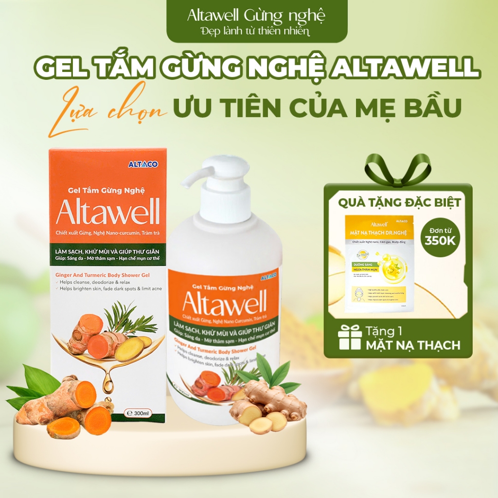 Gel Tắm Gừng Nghệ Altawell Hỗ Trợ Làm Sạch & Khử Mùi, Ngừa Mụn Sáng Da, Thành phần Gừng Nghệ Hỗ Trợ 