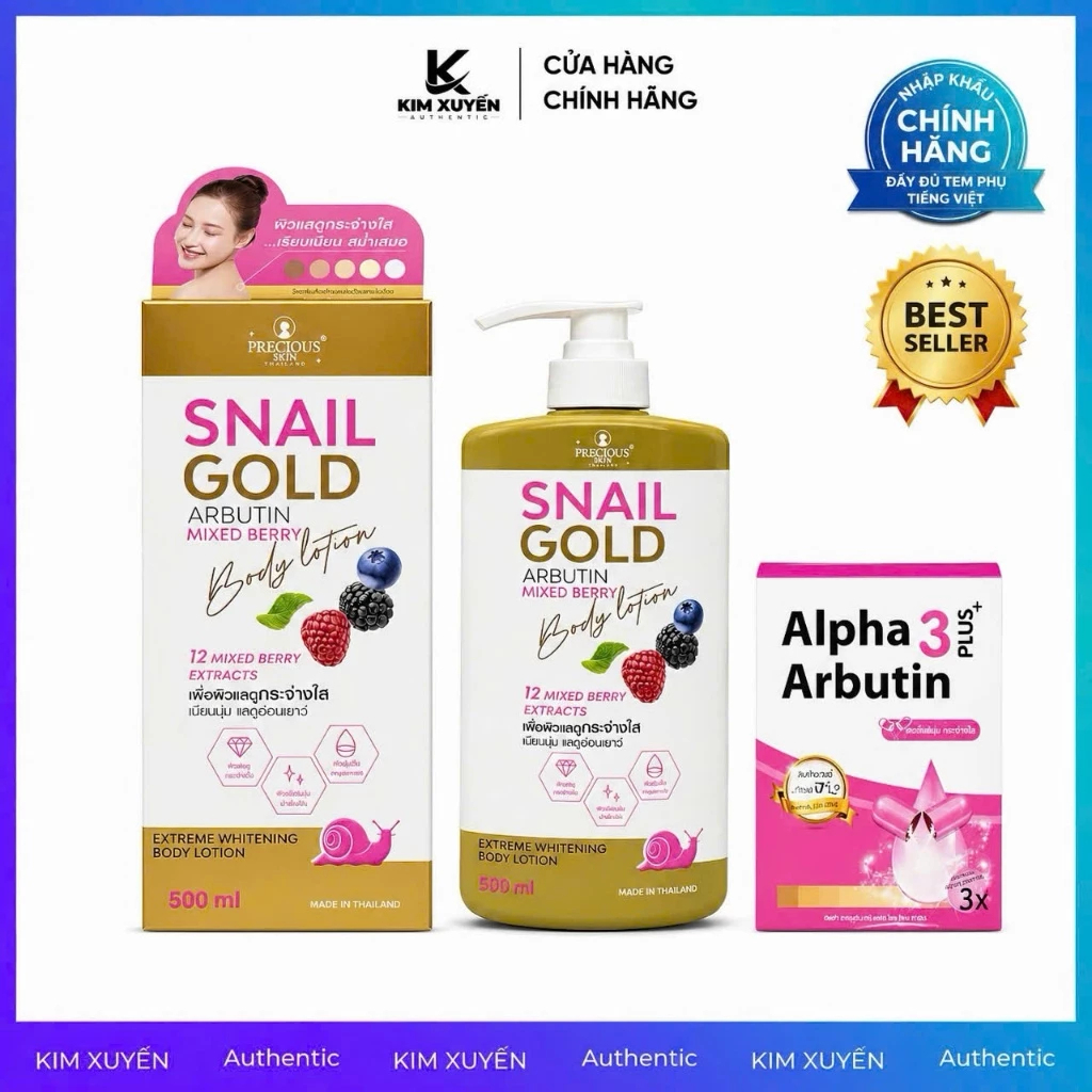 Sữa dưỡng thể Snail Gold Arbutin Mix Berry Body Lotion Precious Skin 500ML