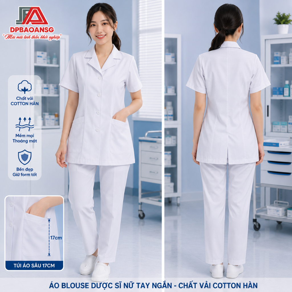 Áo Blouse Nữ Dáng Ngắn Điều Dưỡng - Áo Viền Lé Dược Sĩ, Y Tá Nhà Thuốc - Có Áo Bác Sĩ