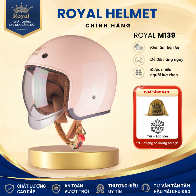 Mũ Bảo Hiểm 3/4 Royal M139 Kính Âm Chính Hãng Cho Nam Nữ - Nón Bảo Hiểm Cao Cấp Vỏ ABS Lót Tháo Rời