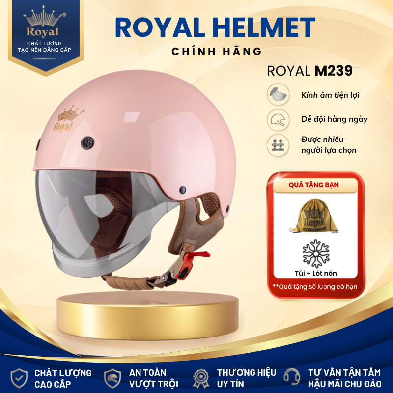 Mũ Bảo Hiểm Royal M239 Nửa Đầu Chính Hãng - Nón Bảo Hiểm 1/2 Có Kính Chống Nắng Nam Nữ Cao Cấp