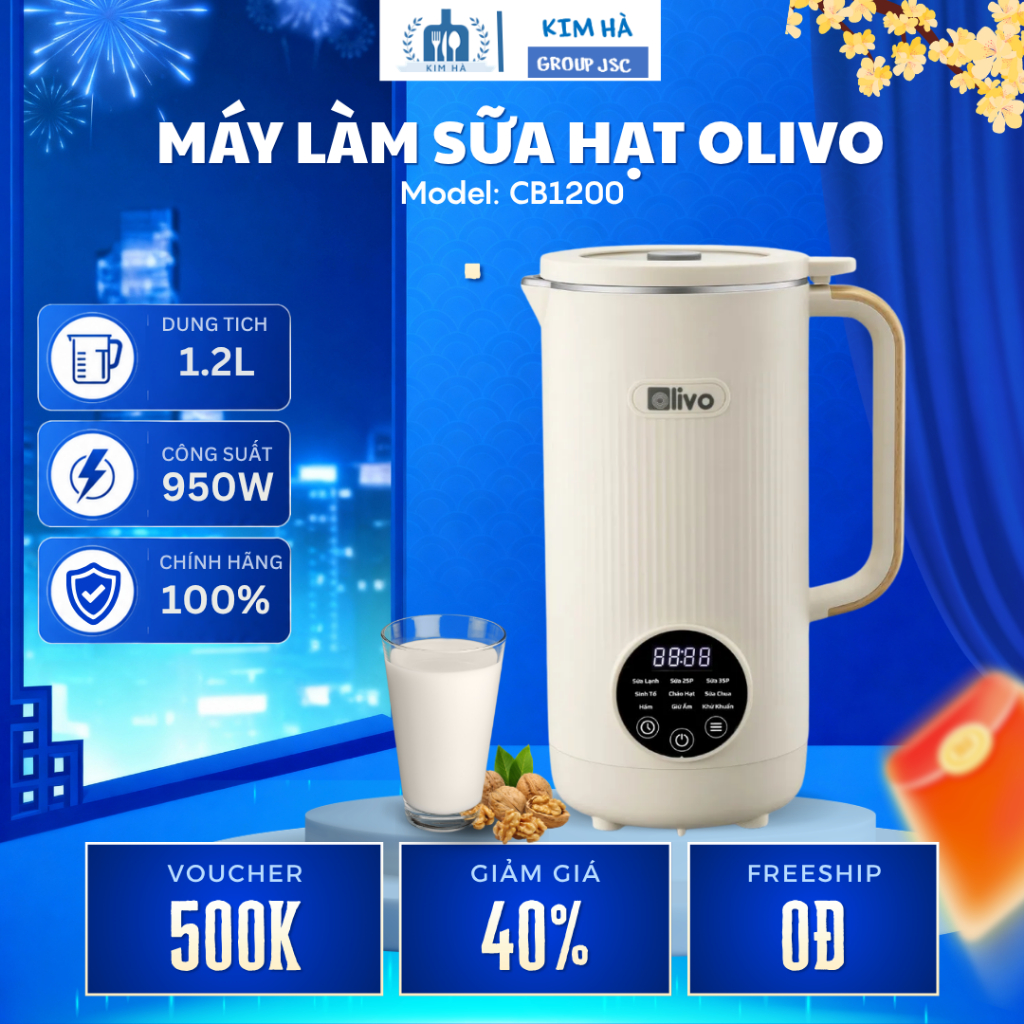 Máy Xay Nấu Đa Năng OLIVO CB1200 Hẹn Giờ 12 Tiếng, Phù Hợp Gia Đình 4-5 Người - Kim Hà Group