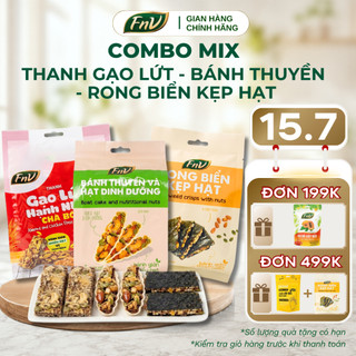 Combo mix thanh gạo lứt chà bông FNV 1 gói 120g - bánh thuyền 1 gói 60g - rong biển kẹp hạt dinh dưỡng 1 gói 60g