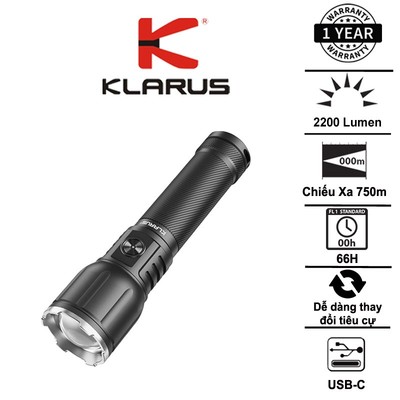Đèn pin Zoom Klarus A3 V1 2200 lumen chiếu xa 750m, điều chỉnh tiêu cự xa & gần, sạc USB-C