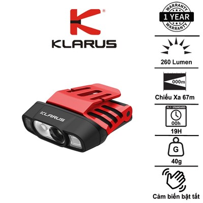 Đèn pin cài mũ Klarus HC3 PRO 260 lumen, cảm biến chuyển động, ánh sáng trắng đỏ