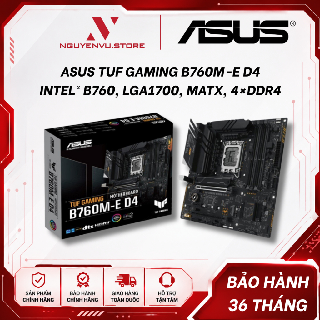 Mainboard ASUS TUF GAMING B760M-E D4 - Intel® B760, LGA1700, mATX, 4×DDR4 - Hàng chính hãng