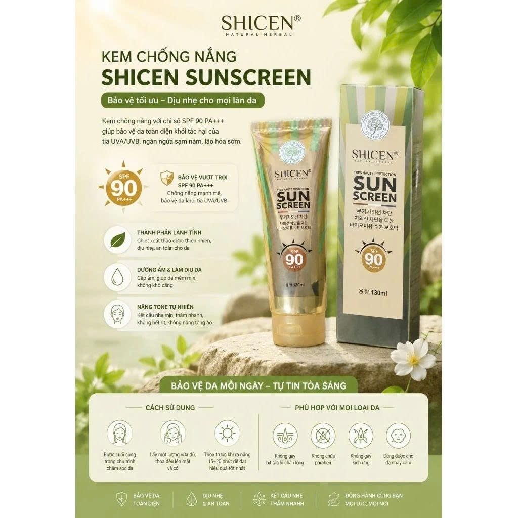 Kem Chống Nắng Shicen Natural & fashion Sunscreen SPF 90+pa++++ 130ml