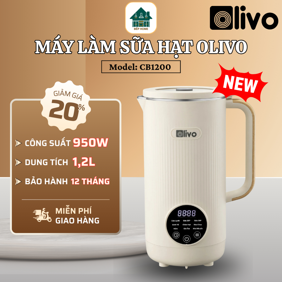 Máy Làm Sữa Hạt OLIVO CB1200 Xay Sinh Tố, Làm Sữa Chua Và Hầm Thực Phẩm Chỉ Trong Một Thiết Bị - Bếp