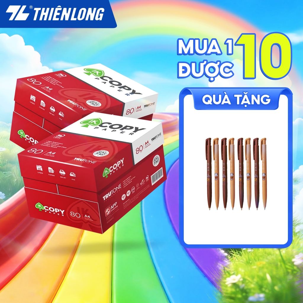 Combo 10 ream Giấy in A4, giấy photo IK Copy 80gsm độ dày cao, đều màu không gợn sóng, không xơ xước