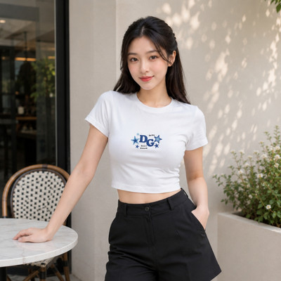 Áo Croptop nữ NA02 in hình ngôi sao xanh chất liệu thun cotton mềm mịn Loza CR8586