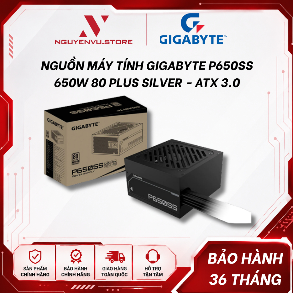 Nguồn máy tính Gigabyte P650SS 650W / P550SS 550W 80 Plus Silver - ATX 3.0 - Hàng chính hãng