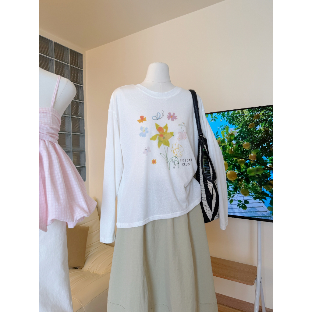 Áo Thun Nữ LENCLOTHING A2123-00 - Áo Thun Giấy Tay Dài In Hoa