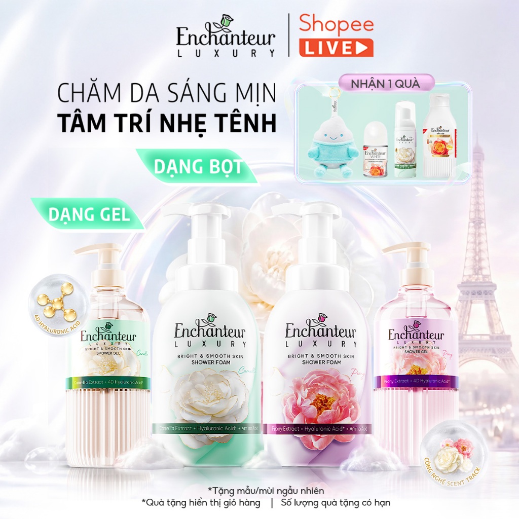[LIVE] Trải Nghiệm Tắm Cao Cấp Enchanteur Luxury Dưỡng Da Sáng Mịn Chứa Chiết Xuất Hoa Trà/ Hoa Mẫu 