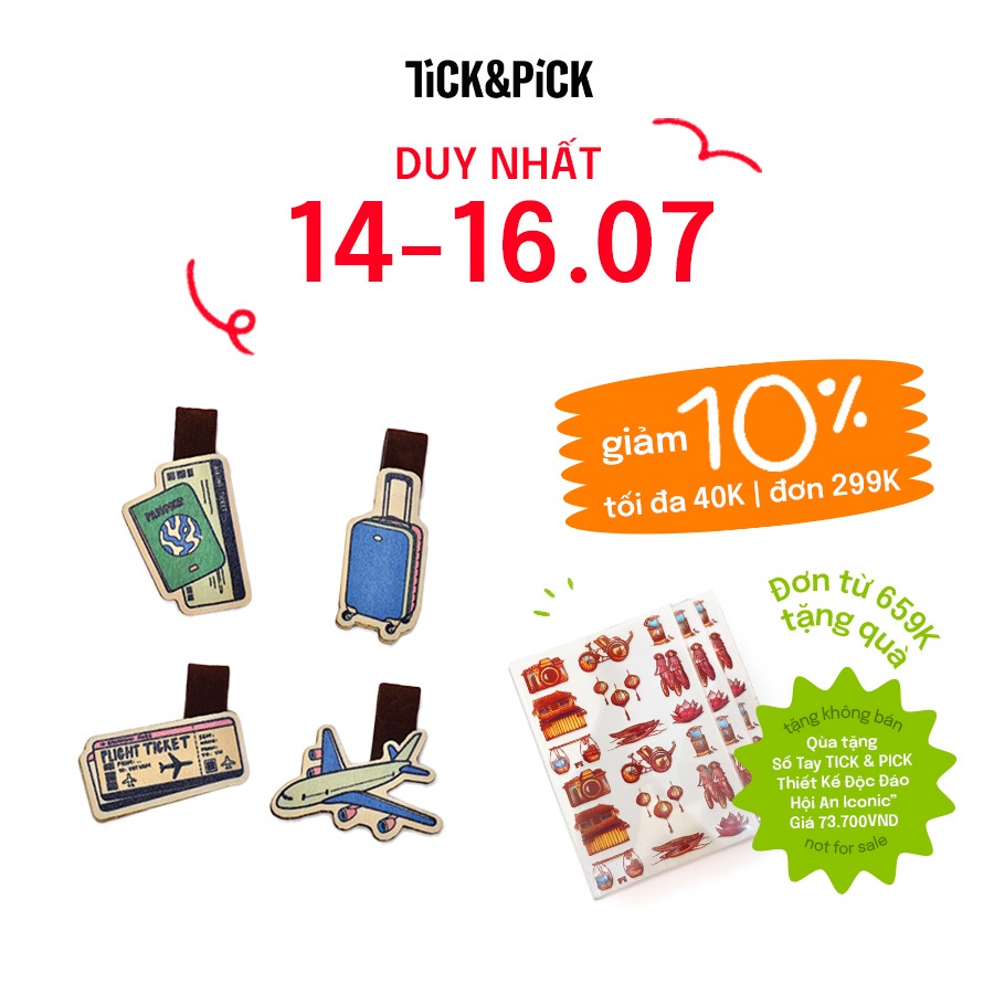 Set 4 Bookmark Gỗ Nam Châm TICK & PICK Đánh Dấu Sách Nam Châm Chủ Đề Du Lịch
