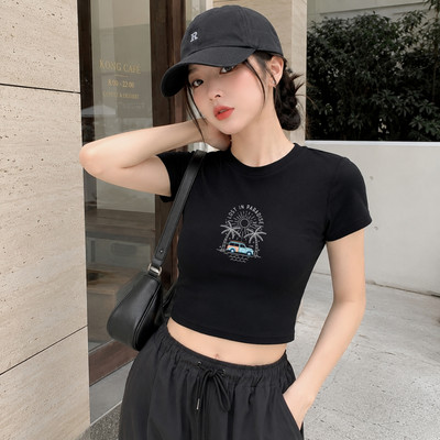 Áo Croptop nữ NA02 in hình cây dừa và xe chất liệu thun cotton mềm mịn Loza CR8587