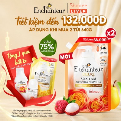 [LIVE] [TIẾT KIỆM 132K] Combo 2 Túi Refill Sữa Tắm Nước Hoa Dưỡng Da Thơm Mịn Lưu Hương Enchanteur 640g x2