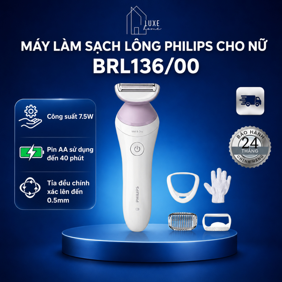 Máy làm sạch lông Philips cho nữ BRL136/00 - Bảo Hành Chính Hãng 12 tháng