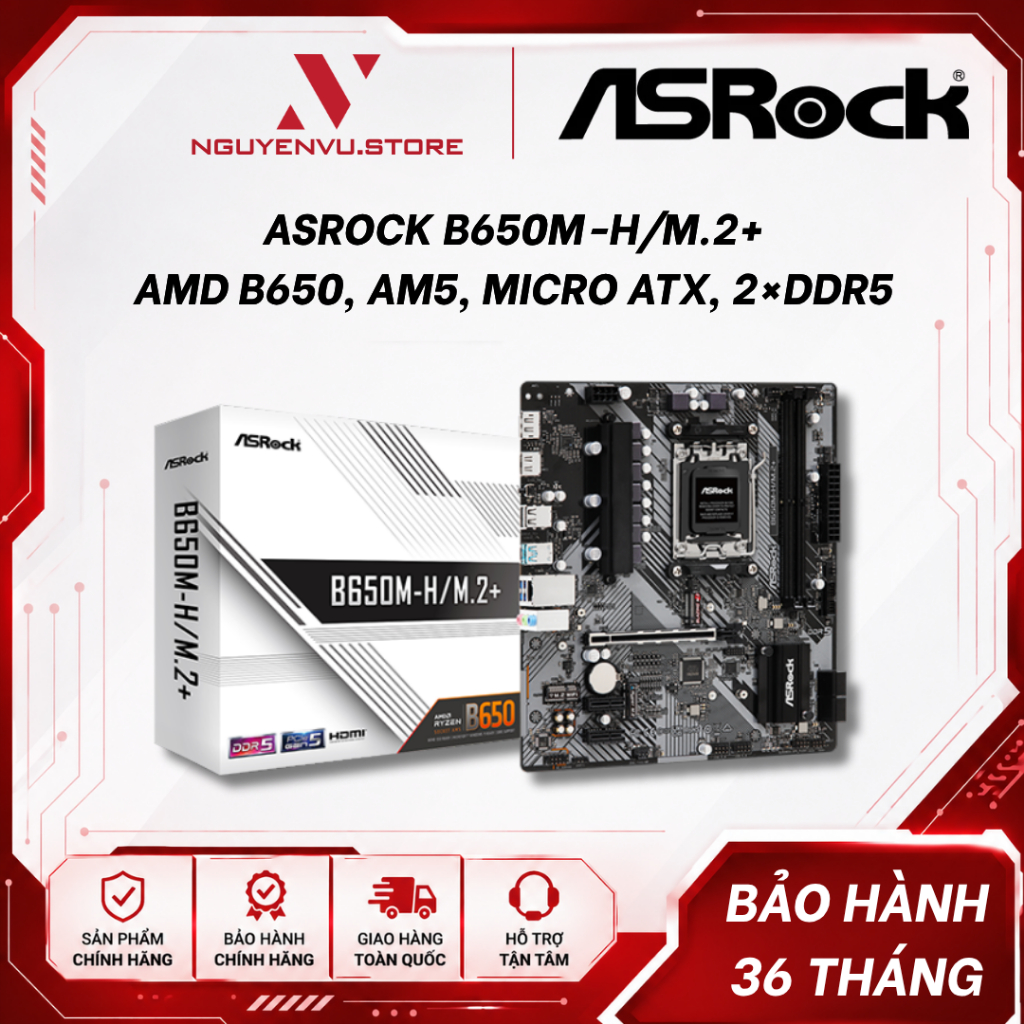 Mainboard Asrock B650M-H/M.2+ (AMD B650, AM5, Micro ATX, 2×DDR5) - Hàng chính hãng