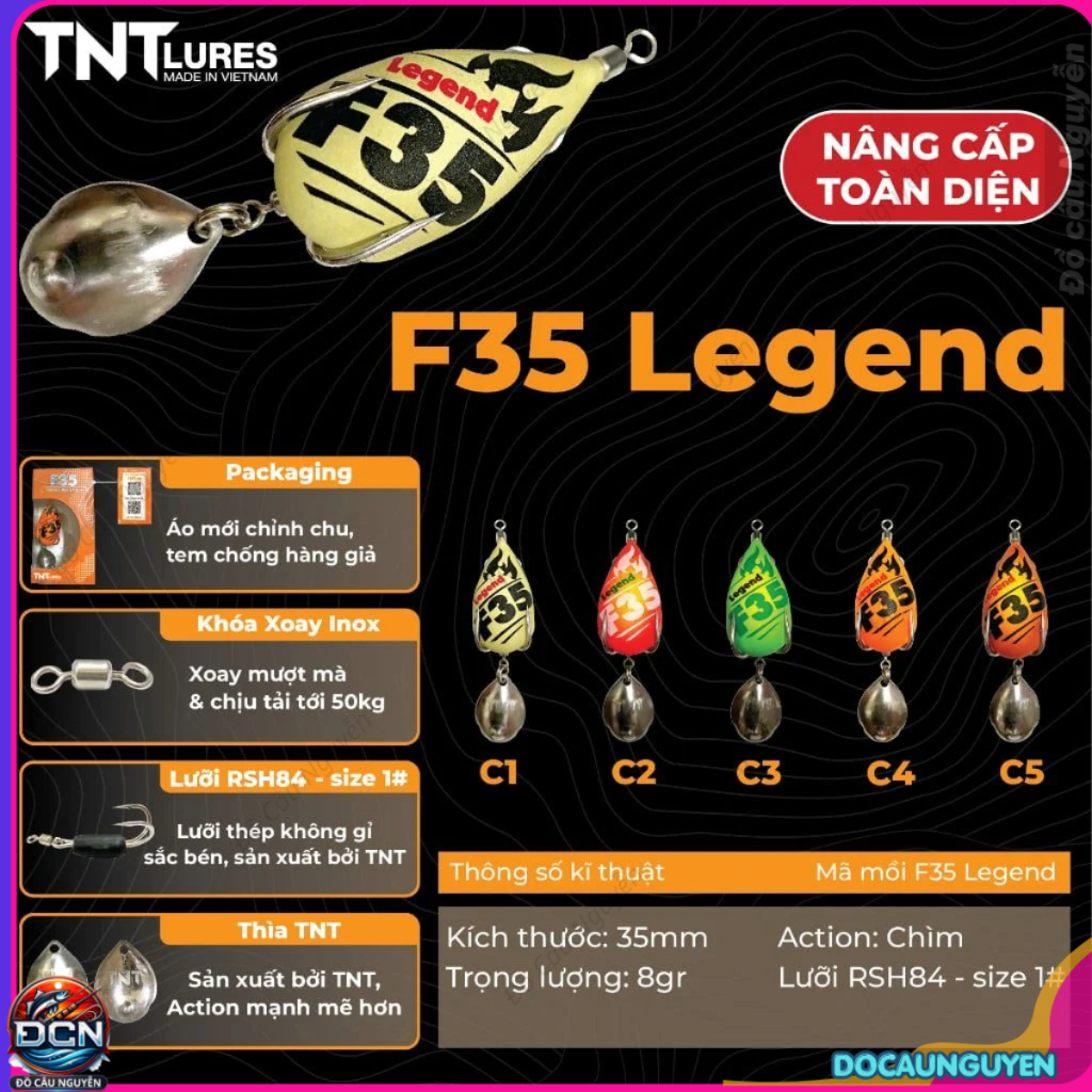 Mồi Câu Lure Nhái Hơi TNTLures Action Chìm F35 Legend 3,5cm/8g