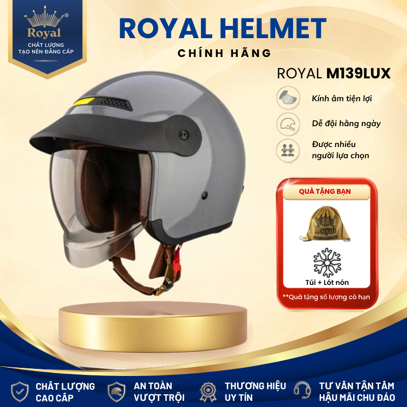 Mũ Bảo Hiểm 3/4 Royal M139 Luxury Kính Âm Chống UV Chính Hãng Nam Nữ - Nón Bảo Hiểm Royal Cao Cấp