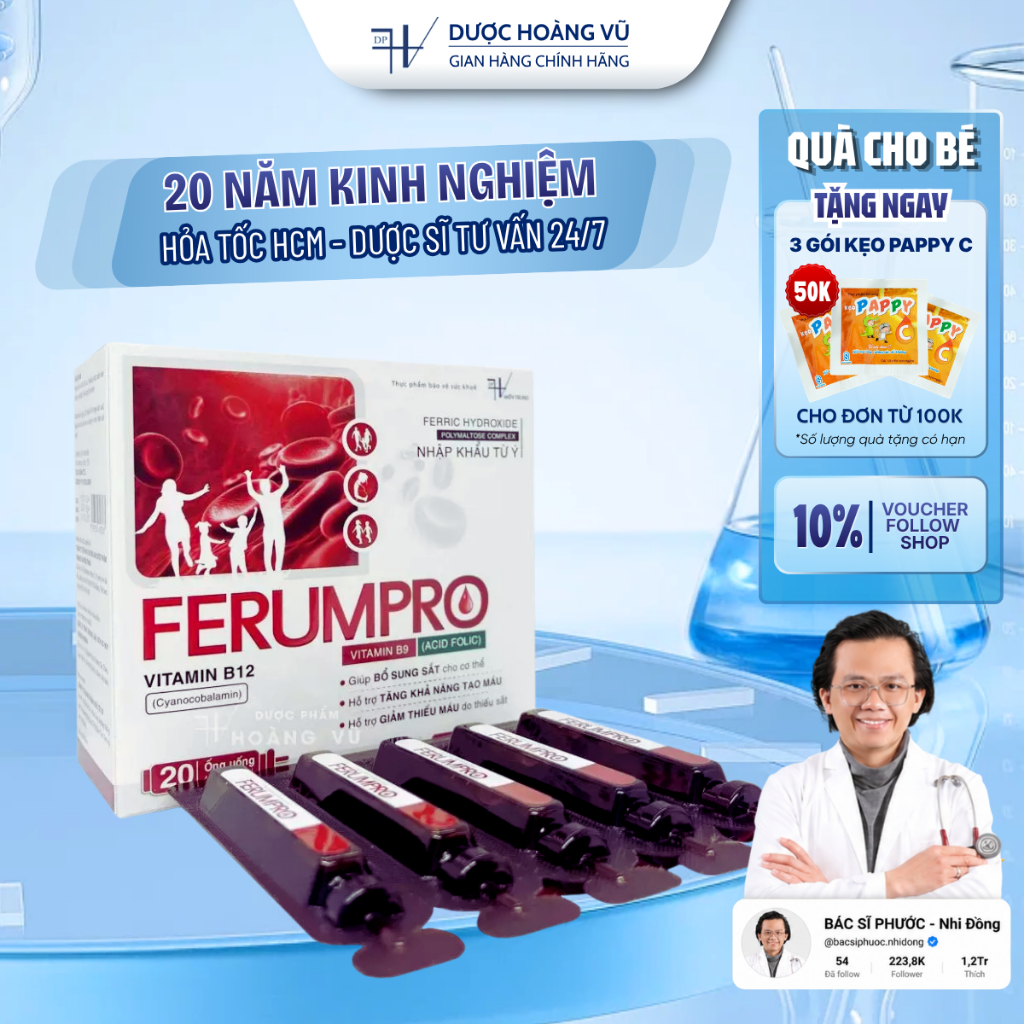 [BỔ SUNG SẮT KÈM B12 & ACID FOLIC] Siro Sắt Hữu Cơ FERUMPRO Bổ Sung Vitamin B12 B9 Acid Folic Hỗ Trợ