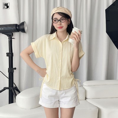 Áo sơ mi  nữ ngắn tay Twentyfive tay hến dây rút 2 bên eo, vải cotton mát, có nhiều màu 7305