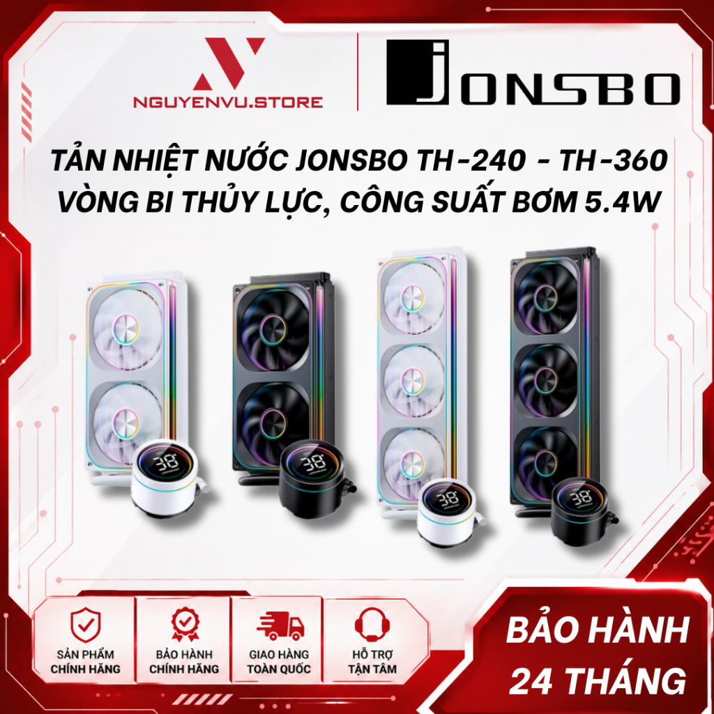 Tản nhiệt nước Jonsbo TH-240, Jonsbo TH-360, Vòng bi thủy lực, Công suất bơm 5.4W - Hàng chính hãng