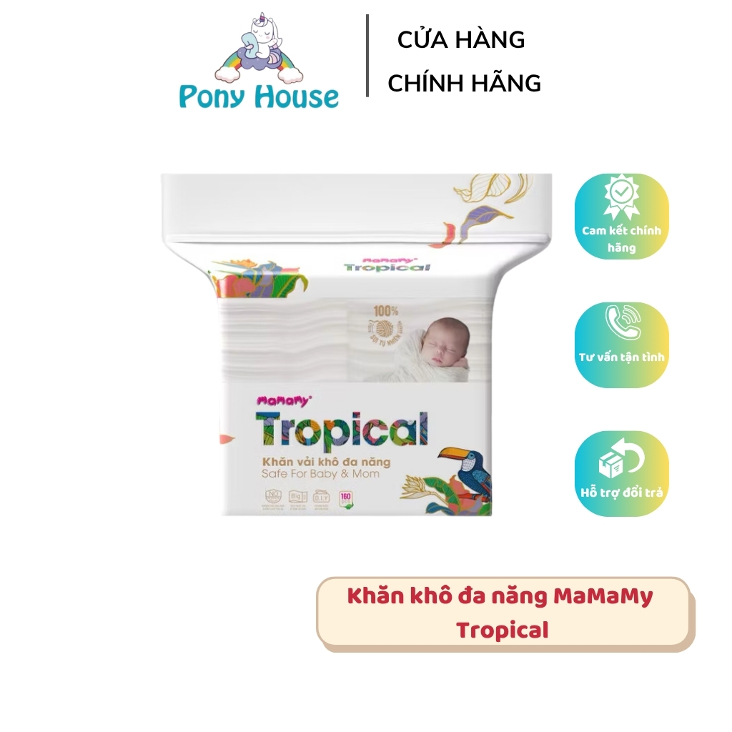 Khăn Vải Khô Đa Năng Mamamy Tropical - Giấy Khô Dùng Thay Khăn Sữa Cho Bé Từ Sơ Sinh 160 Tờ