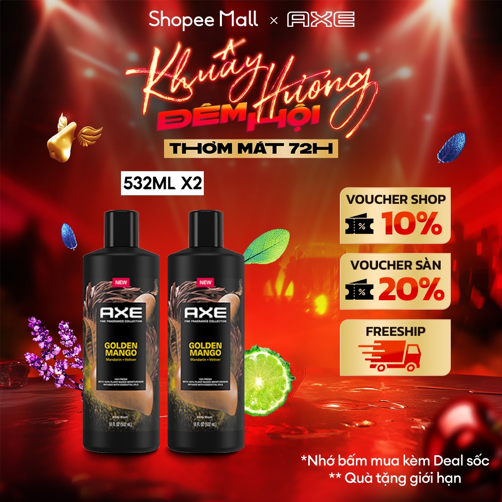 Combo 2 Sữa Tắm Nước Hoa Nam Cao Cấp Axe Thơm Tinh Tế 532ml - Hương Golden Mango