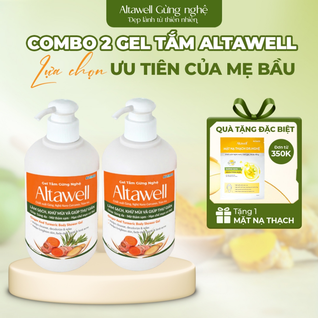 [2 Hộp] Gel Tắm Gừng Nghệ Altawell 300ml Cho Mẹ Bầu & Sau Sinh Hỗ Trợ Làm Sạch & Khử Mùi, Ngừa Mụn S