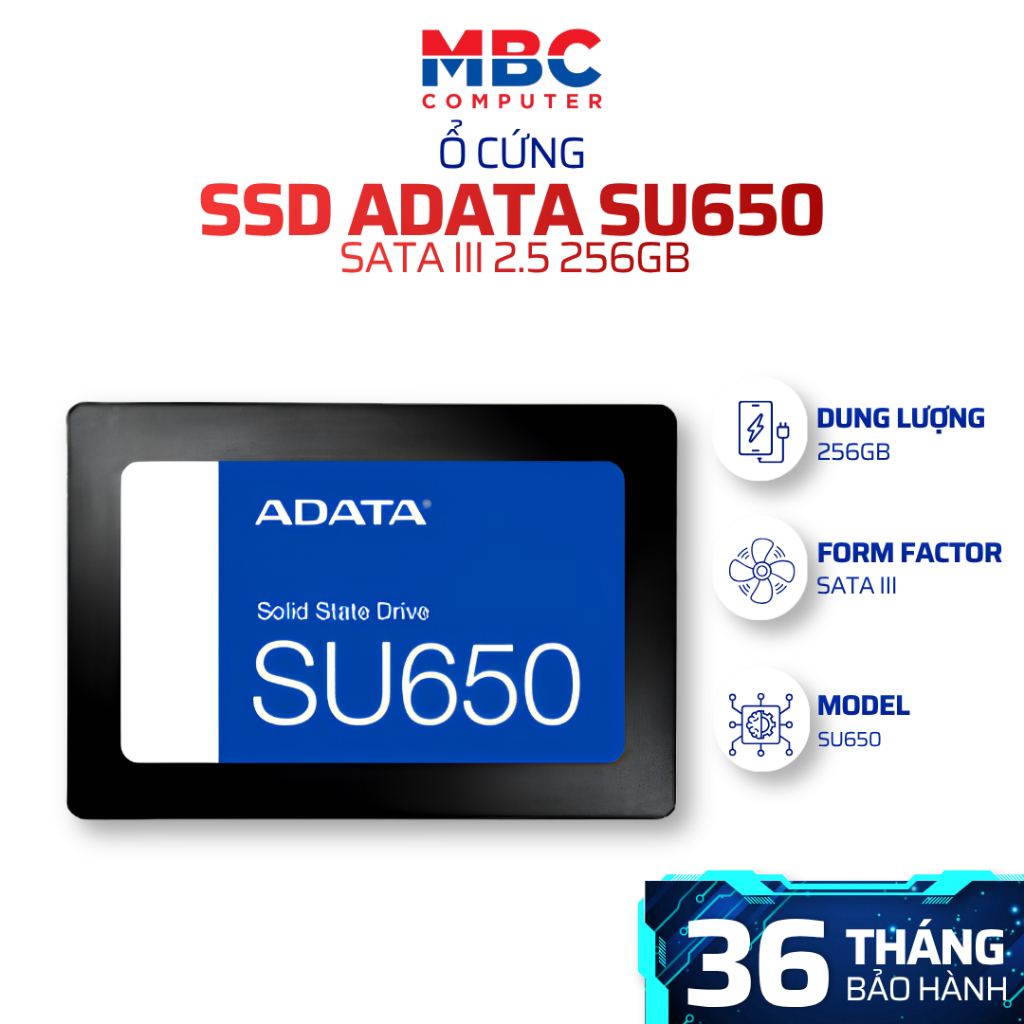 SSD ADATA SU650 256GB SATA III 2.5 Inch - 3D NAND, Đọc 520MB/s, Ghi 450MB/s, Chính Hãng BH 3 Năm
