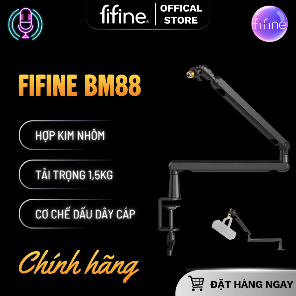 FIFINE BM88 Giá đỡ Microphone, Giá đỡ mic thu âm kẹp cạnh bàn, tải trọng 1,5kg, hợp kim nhôm - HÀNG 