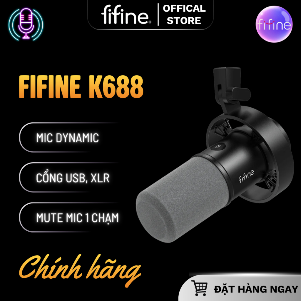 FIFINE K688 Mic thu âm Dynamic cổng USB/XLR cho PC, Laptop - HÀNG CHÍNH HÃNG