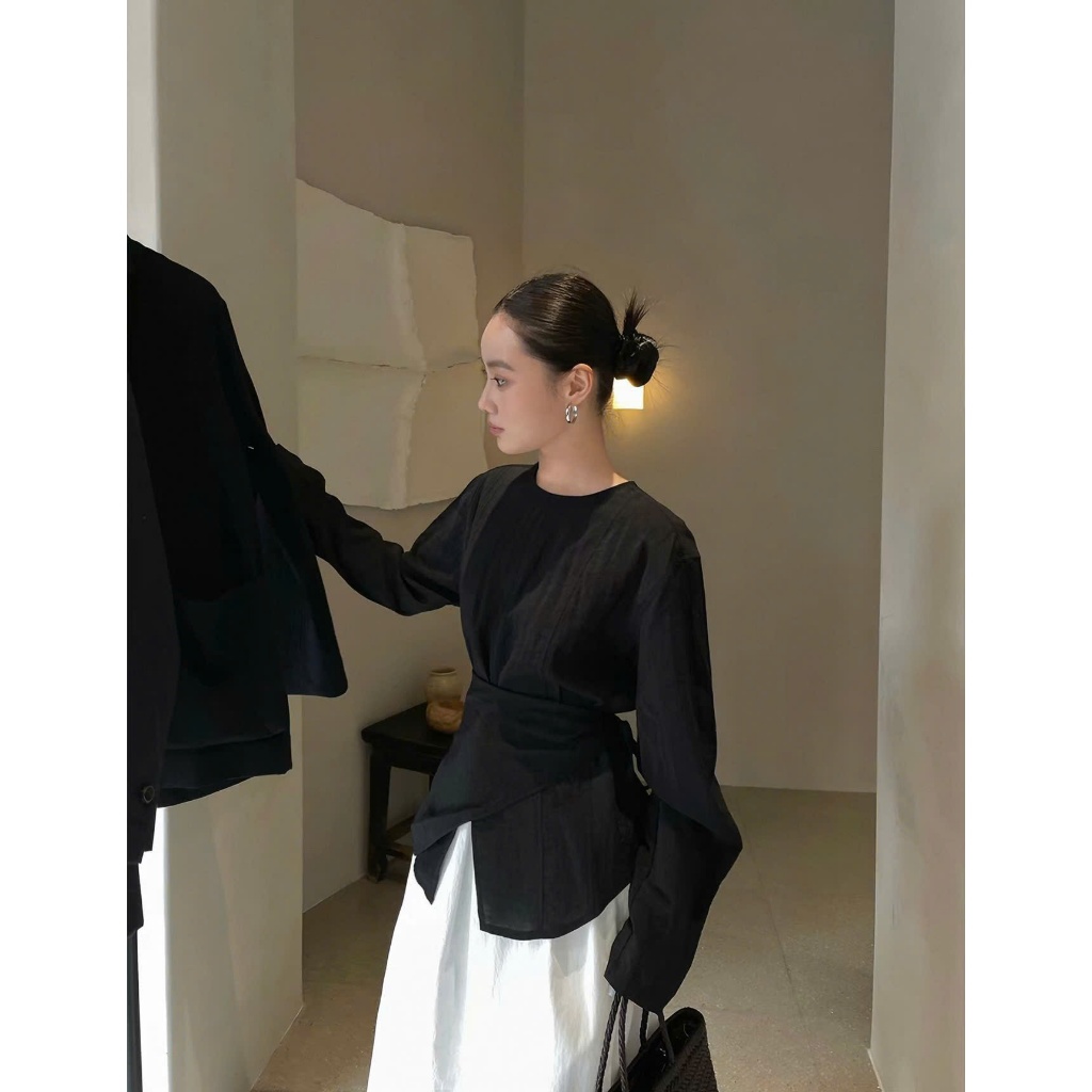 Áo Dài Tay Linen Bo Eo - A64