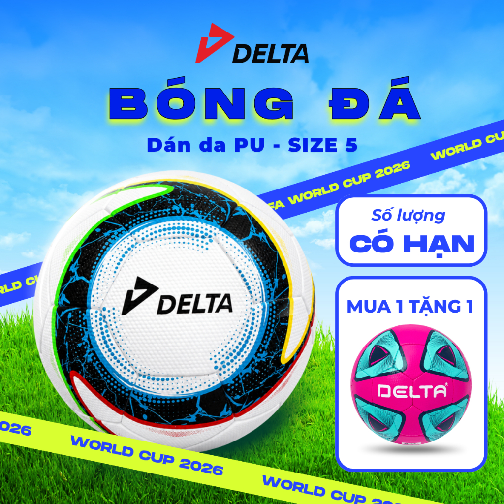 [MUA 1 TẶNG 1] Bóng Đá DELTA Size 5 Campo World Cup 2026 Limited Da PU Microfiber Dán Ép Nhiệt Chống