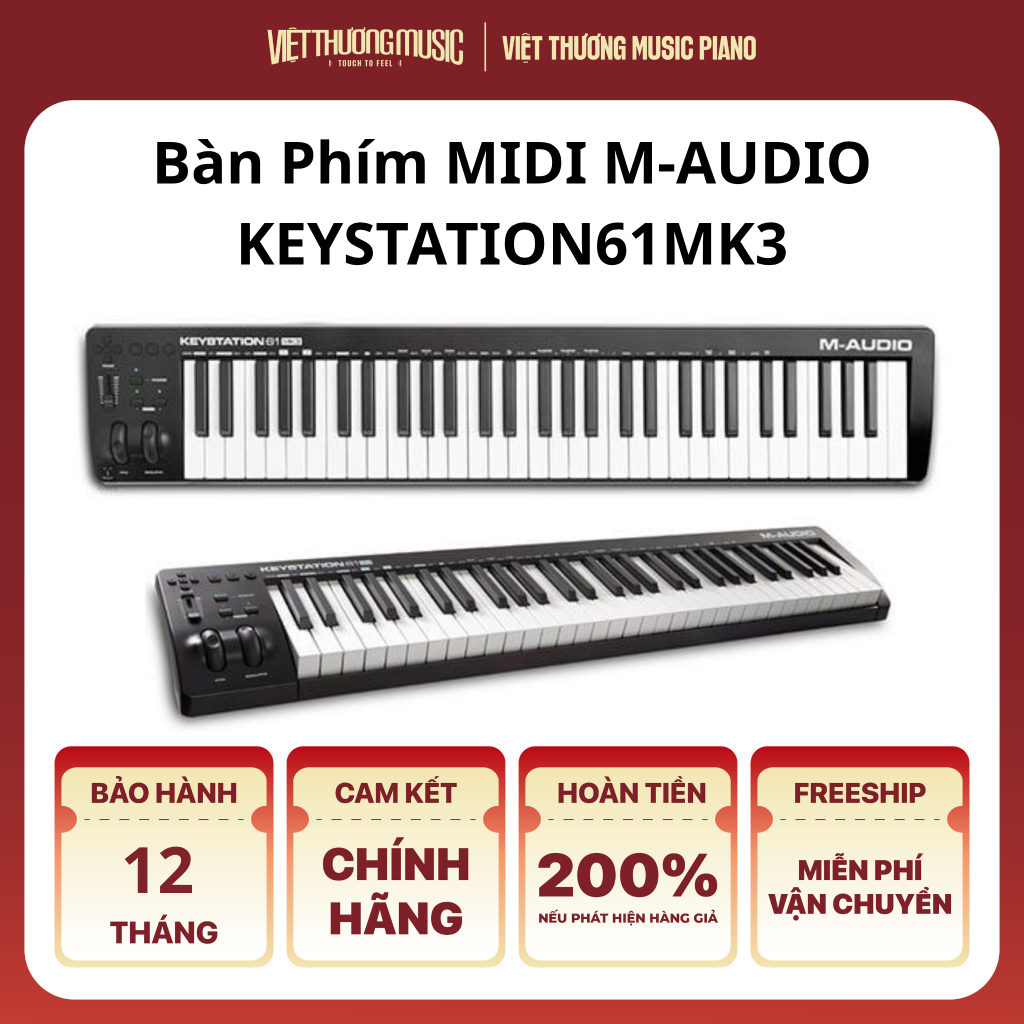 Bàn Phím MIDI Controller M-Audio Keystation61MK3 61 Phím Full Size Cực Nhạy, Thiết Kế Gọn Nhẹ - Việt