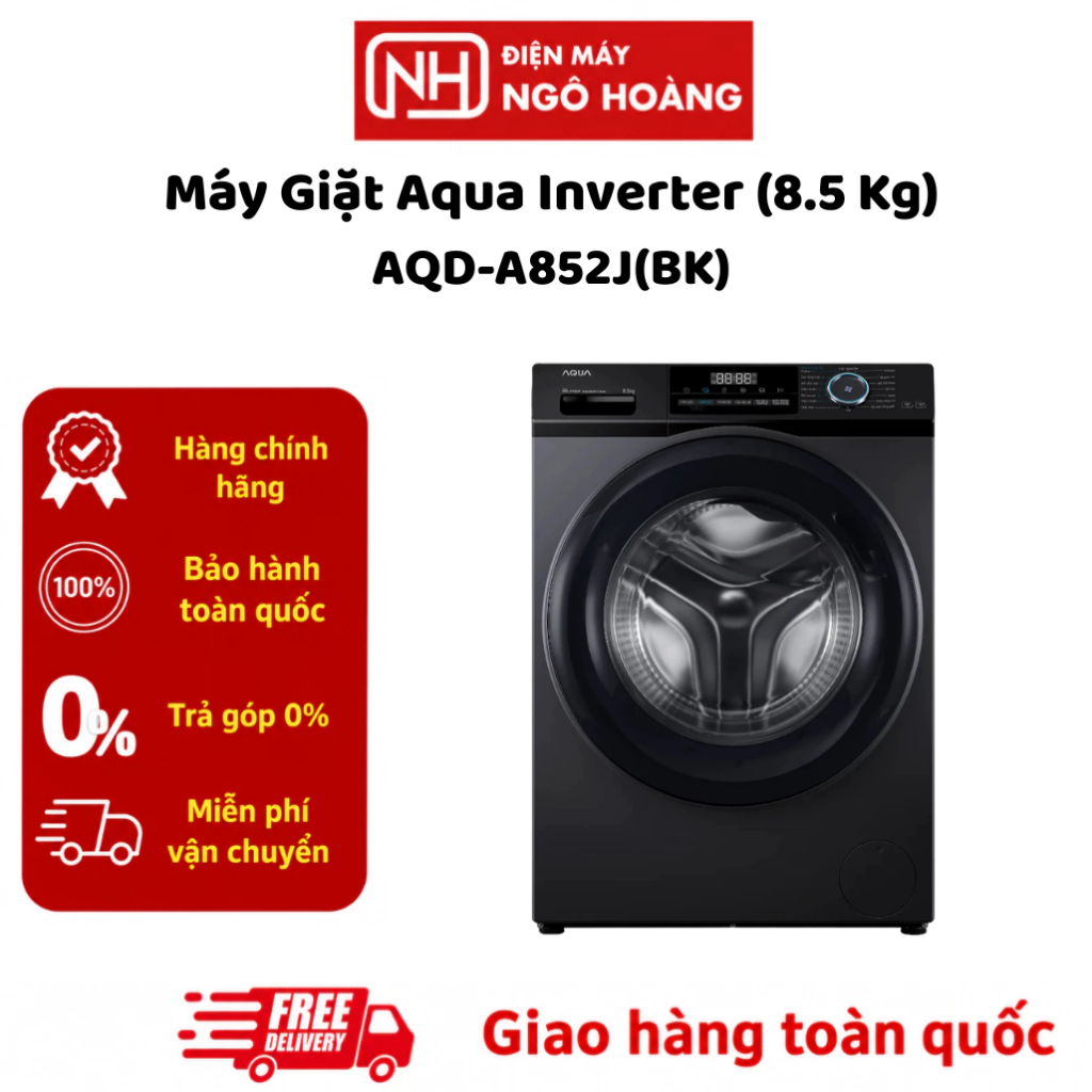 AQD-A852J(BK) - Máy Giặt Aqua Inverter 8.5 Kg AQD-A852J(BK) Cửa Trước Chính Hãng