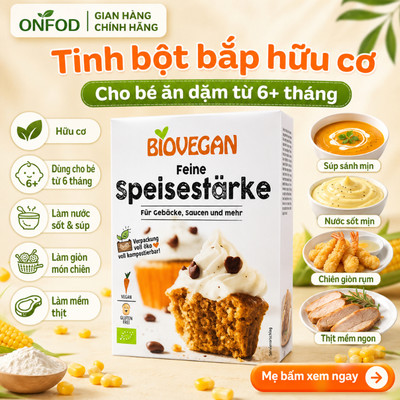 Tinh bột bắp hữu cơ cho bé ăn dặm Biovegan ONFOD làm bánh plan pudding từ 6 tháng tuổi