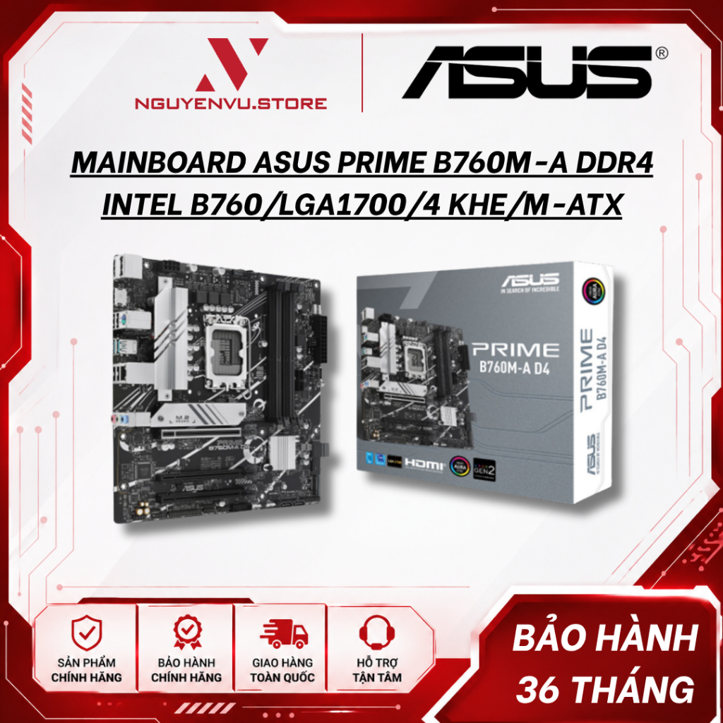 Mainboard ASUS Prime B760M-A DDR4 ( Intel B760/LGA1700/4 khe/M-ATX )  - Hàng Chính Hãng