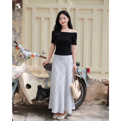 Chân váy dài vải Twentyfive họa tiết kẻ caro xòe nhẹ, trẻ trung và nữ tính CH114