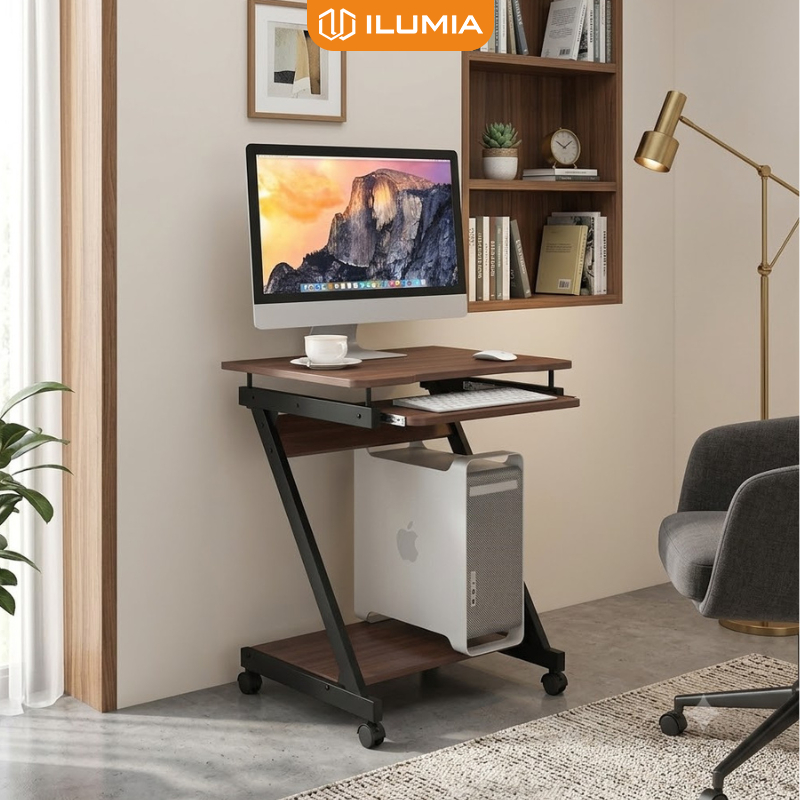 Bàn làm việc 2 tầng chân chữ Z có bánh xe di chuyển tiện lợi thương hiệu ILUMIA - GM220