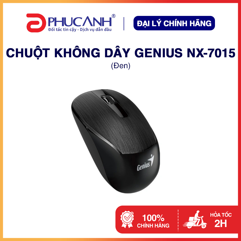Chuột không dây Genius NX-7015 Đen - Hàng Chính Hãng, BH 24 tháng
