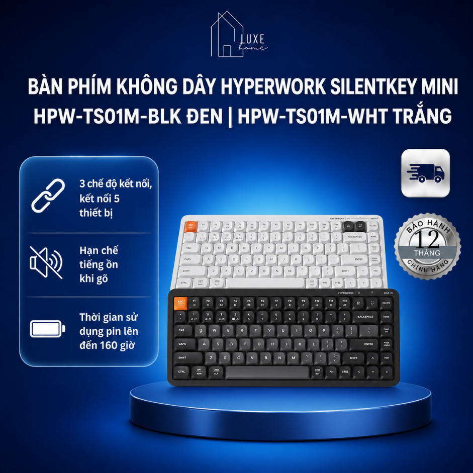 Bàn phím không dây HyperWork SilentKey Mini TS01M | HPW-TS01 | chuột Mini HPW-MS01M - BH 12 tháng