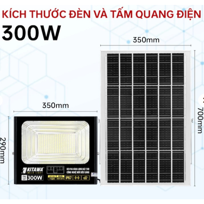 Đèn Pha Năng Lượng Mặt Trời 300W Lite KITAWA BDP26.300 IP67 Chính Hãng (Đã Bao Gồm VAT)